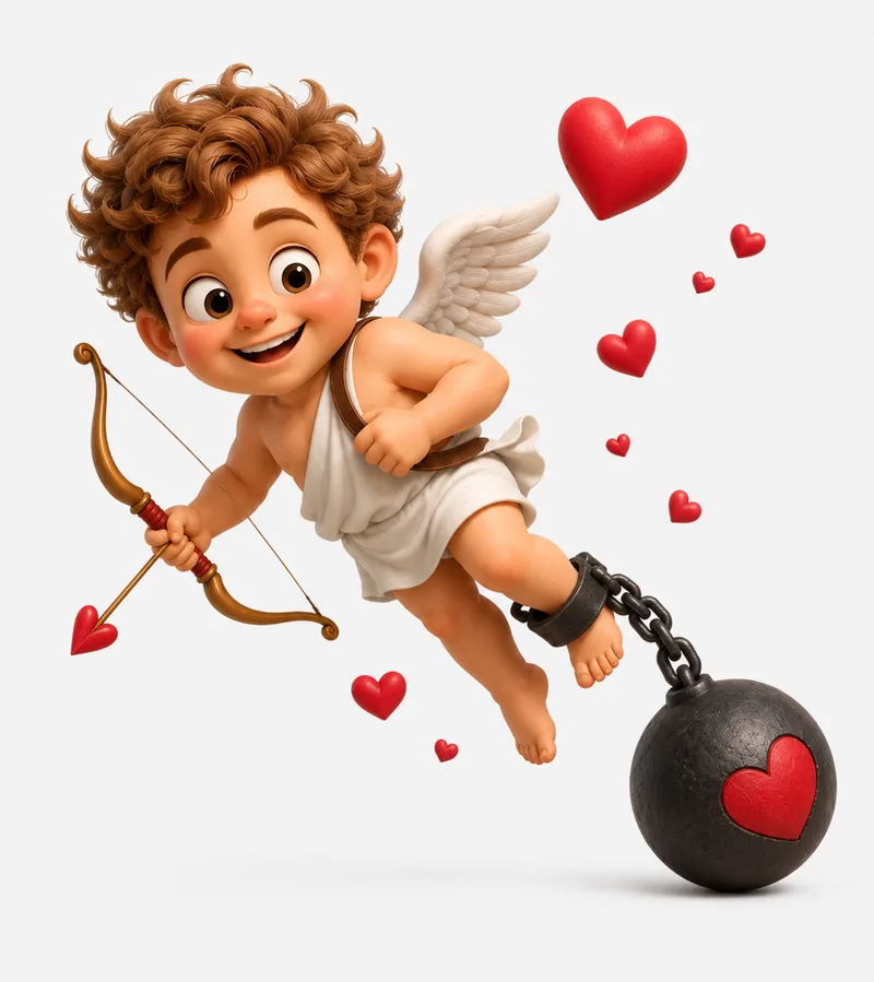 Happy ball-and-chain cupid
